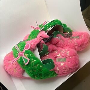 Wicked Fluffy Pink and Green Slippers